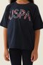 US Polo Assn Licensed Written Flowers Navy Blue Girl's Bermuda Suit - 4