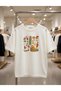 Unisex White Oversize Cotton Italy Symbols Printed Knitted T-Shirt