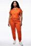 Women's Plus Size Transparent Cutout Natural Stone Printed Orange Tracksuit Set - 2