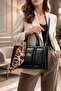 Women's Black Hand & Shoulder Bag with Scarf Accessory, Leather Stylish Model Bag