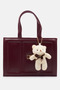 Women's Burgundy Handbag with Teddy Bear Accessory, Stylish Daily Women's Handbag - 2