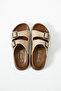 Women's Suede and Leather Look Double Buckle Adjustable Cork Sole Slippers - 6