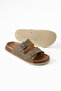 Women's Suede and Leather Look Double Buckle Adjustable Cork Sole Slippers - 5