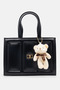 Women's Black Handbag with Teddy Bear Accessory, Stylish Daily Women's Handbag - 2
