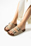 Women's Suede and Leather Look Double Buckle Adjustable Cork Sole Slippers - 3