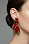 Gold Color Light Brown Enamel Twisted Earrings (5.7 cm)
