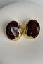 Gold Color Brown Enamel Earrings (2.7 cm) - 4