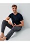 Men's Cotton Short Sleeve Buttoned Collar Navy Blue Pajama Set - 2