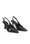 Black Patent Leather Open-Back Women's Stiletto Shoes with Pearl Detail and 9cm Heel - 4