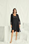 Women'S, Black, Low-Cut Collar and Lace Sleeves Dressing Gown Set