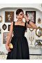 Strappy Square Neck Bow Detailed Long Dress Black