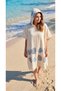 Women's Ecru Blue Coral Patterned Hooded Tassel Detailed Muslin Beach Dress / Poncho Bohemian Pool Dress - 2