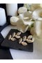 Steel Earrings Leaf Model Gold Color Minimal Women's Earrings - 3