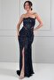 Women's Strapless Bat Collar Lined Sequin-Beaded Long Dress - 2
