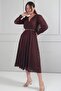 Women's Double Breasted Collar Lined Long Sleeve Lace Midi Dress - 2