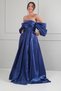 Women's Strapless Balloon Sleeve Lined Pleated Pocket Taffeta Long Dress - 3
