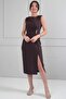 Women's Double Skirt Slit Front Pleated Lined Buckle Midi Dress - 2