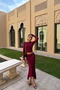 Bordo Valayya Asymmetrical Buckle Midi Skirt Blouse Set Ate-4341 - 3