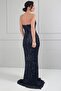 Women's Strapless Bat Collar Lined Sequin-Beaded Long Dress - 4
