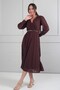 Women's Double Breasted Collar Lined Long Sleeve Lace Midi Dress