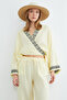 Tied Kimono with Embroidered Collar and Sleeves - 3