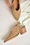Y654300402 Beige Genuine Leather Suede Thick Heeled Women's Shoes