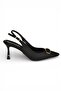 Y308203804 Black Fabric Thin Heeled Women's Shoes - 7