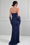 Women's Strapless Beading Detailed Lined Long Lace Dress - 4