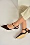 Y480259860 Brown Rustic Mini Thin Heeled Pointed Toe Women's Shoes
