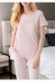 Women's Butterfly Embroidered Short Sleeve Striped Pajama Set - Cotton Homewear Set - 3