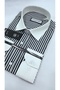 White Collar and Cuffs Black and White Striped Long Sleeve Men's Shirt - 3