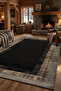 Modern Black Coffee Frame Patterned Rug – Minimal Living Room Rug, Non-Slip Base 2206 - 3