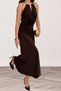 Women's Sandy Fabric Halter Neck Deep Decolletage Maxi Dress - Evening Dress for Night Events 10178 - 6