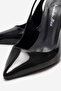 Black Patent Leather Pointed Toe Wedge Heeled Open Back Women's Shoes Doly - 3