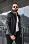 Men's Black Zippered Leather Jacket - 2