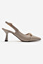 Women's Open-Back Buckle Heeled Sandals; Beige Crinkled - 2