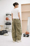 Annie Khaki Color Loose Fit Canvas Cargo Pants with Lace Detail - 3