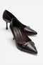 Women's Pearl Stone Pointed Toe Stiletto Shoes Brown Crinkled
