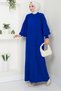 Women's Balloon Sleeve Knitwear Hijab Long Dress - Cobalt Blue