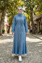 Women's Buttoned Belted Light Denim Blue Dress - 4