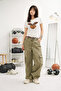 Annie Khaki Color Loose Fit Canvas Cargo Pants with Lace Detail - 2