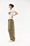 Annie Khaki Color Loose Fit Canvas Cargo Pants with Lace Detail - 4