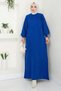 Women's Balloon Sleeve Knitwear Hijab Long Dress - Cobalt Blue - 2