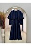 Lora Front Tie Waist Cinched Cape Dress-Bn4429 Navy Blue - 2