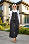 Women's Black Denim Salopet with Adjustable Straps, Buttons and Pockets - 4
