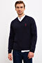 Men's Navy Blue V-Neck Basic Knitwear Sweater 50210287-Vr033