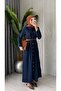 Women's Denim Buttoned Belted Long Dress - 3