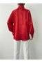 Women's Red Balloon Sleeve Satin Shirt Nj99 - 3
