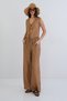 Dark Beige Lacing Detailed Woven Vest and Double Pocket Palazzo Trousers Set Alc-X15376 - 3