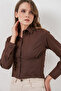 Women's Slim Fit Poplin Shirt 1339 - Brown - 4